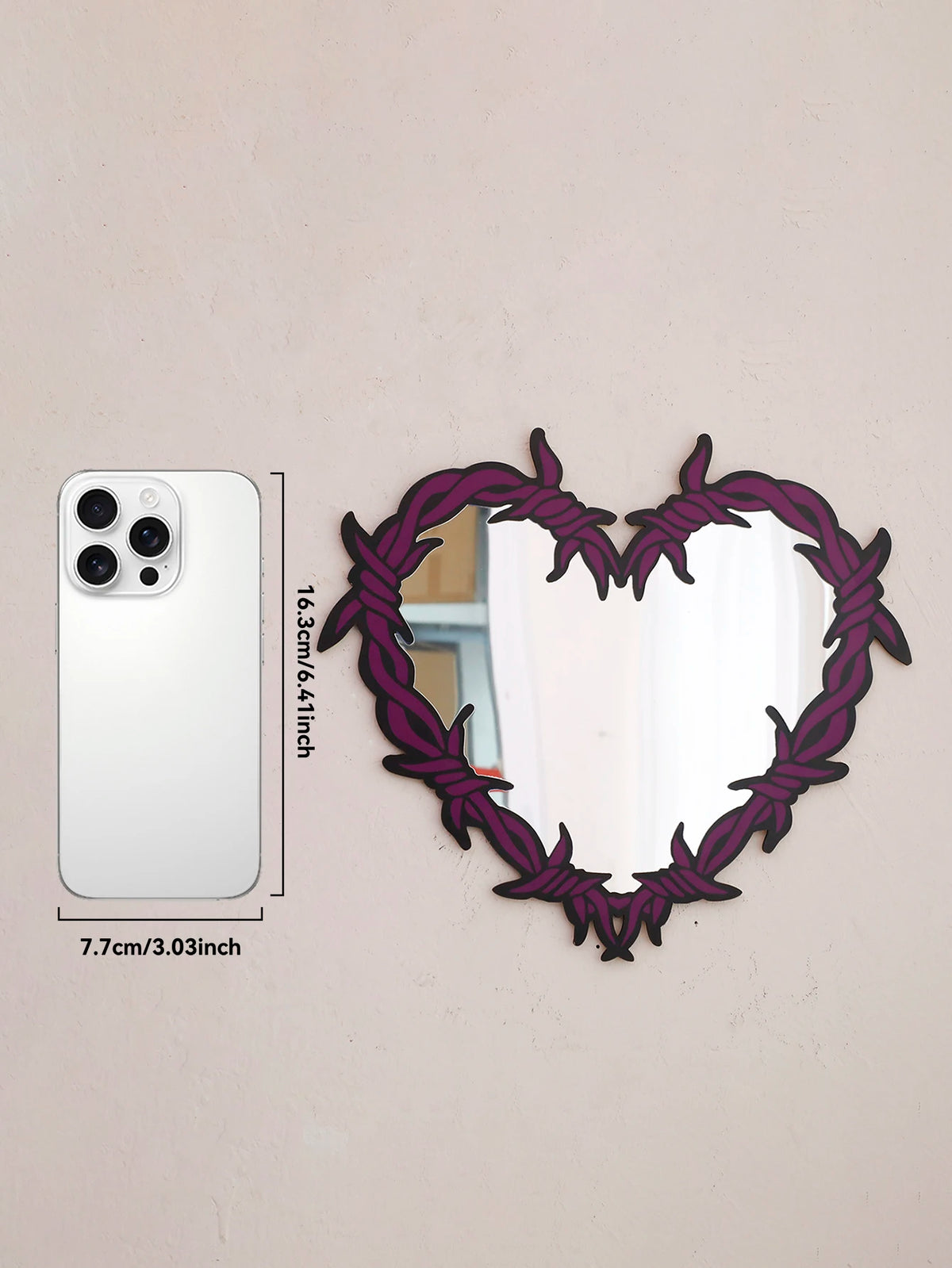 Purple Gothic Barbed Wire Heart Wall Mirror Witchy