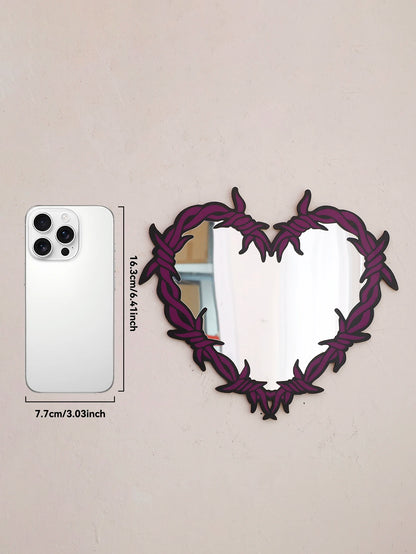 Purple Gothic Barbed Wire Heart Wall Mirror Witchy