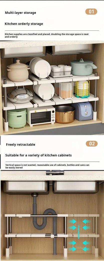 Adjustable Under Sink Storage Rack Expandable & Bathroom