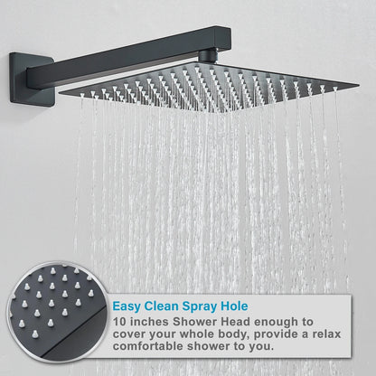 Black Concealed Shower System Rain Waterfall Bathroom Embedded