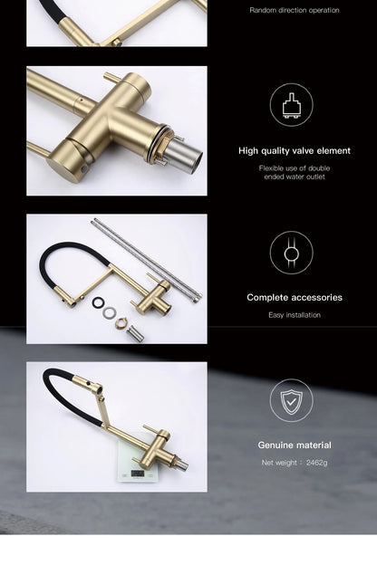 Modern Brushed Gold Brass Faucet Water Filtration Design