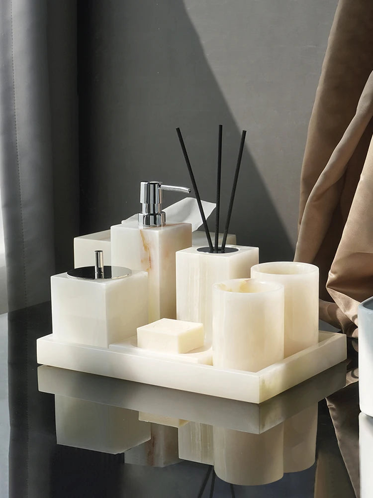 White Onyx Natural Marble Bathroom Luxury Soap Dispenser