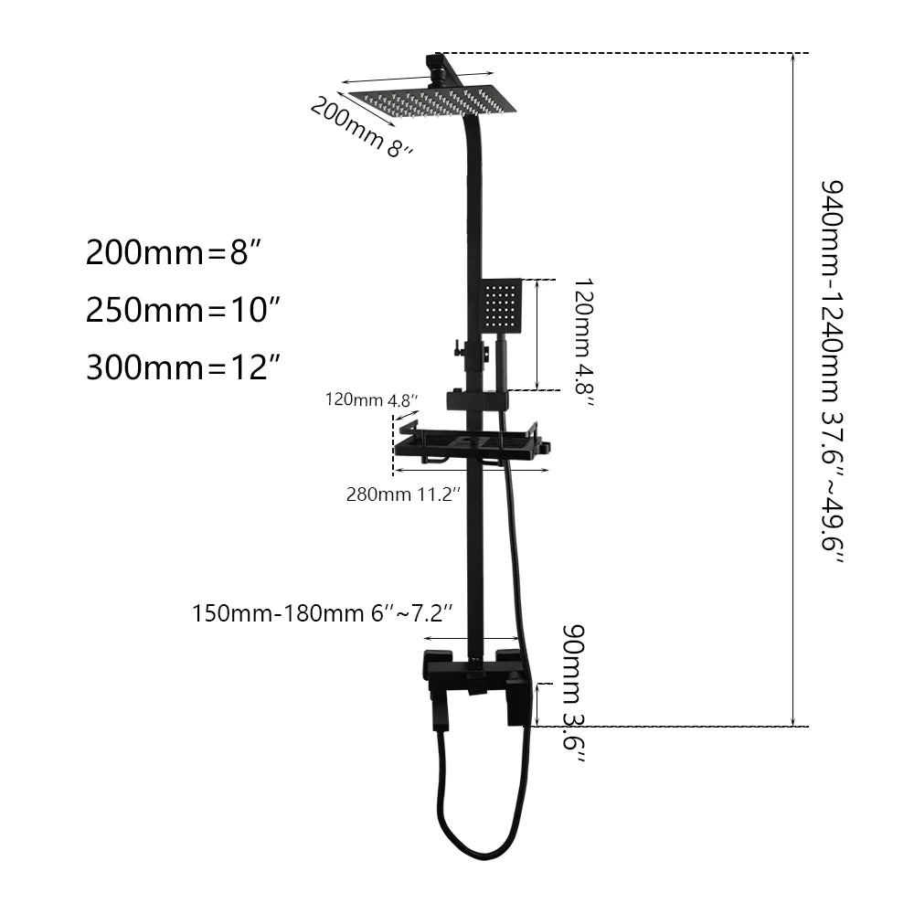 Sinlaku Rainfall Bathroom Shower Faucet Rack Shelf Bathtub