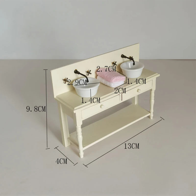 12 Dollhouse Miniature Wooden Bathroom Sink Cabinet Wash