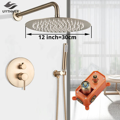 Brushed Gold Shower Faucet Wall Mount Big Rainfall