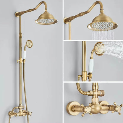Antique Brass Shower Faucet Rainfall Head Shower Handshower