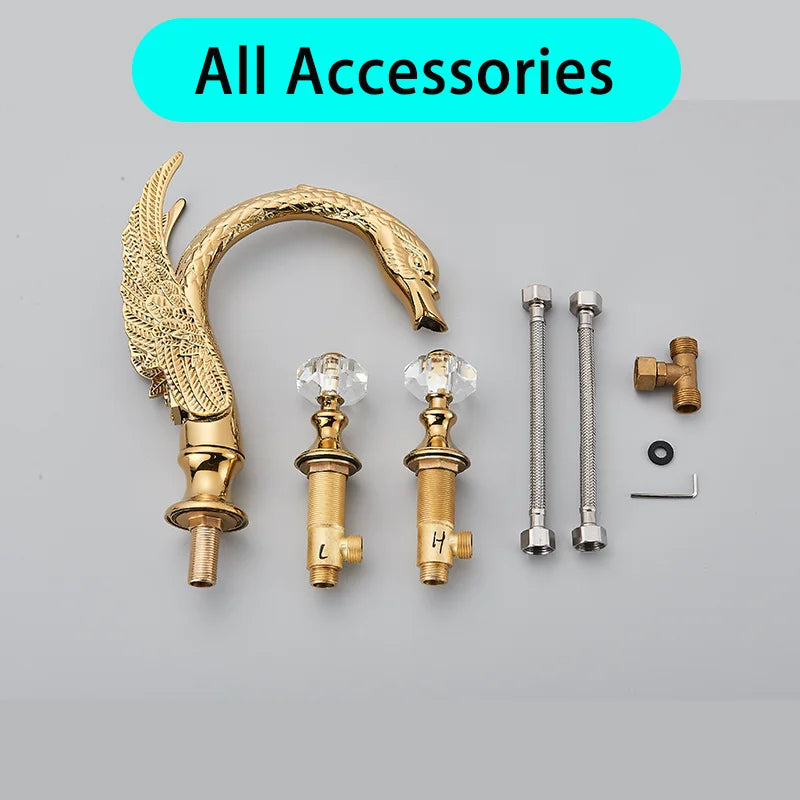 Golden Bathroom Faucet Swan/Bird Shape Basin Faucet Tap