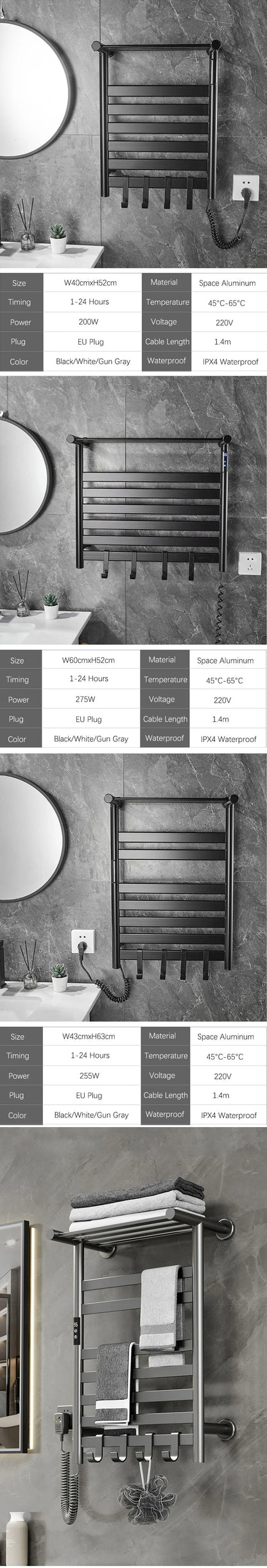 Black/White/Gray Towel Dryer Digital Display Electric Towel Rack