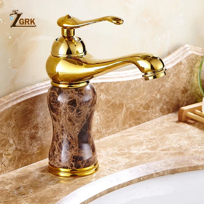 Luxury Golden Faucet Coffee Color Marble Bathroom Sink