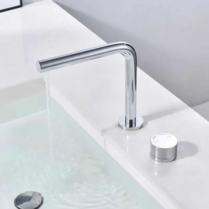 Brushed Gold Bathroom Faucet Two Holes Gun Grey