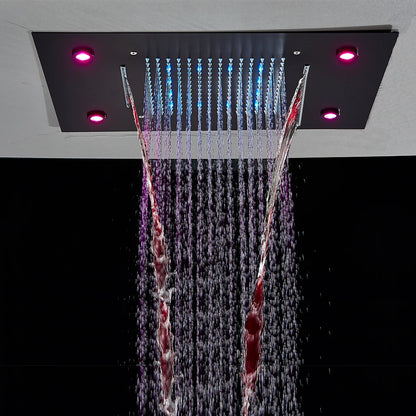 Black Thermostatic Bathroom Shower Faucet Remote Led Rainfall