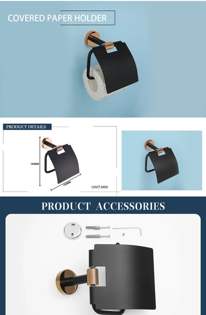 Rose Gold &Black Wall Mount Shelf Toilet Bath