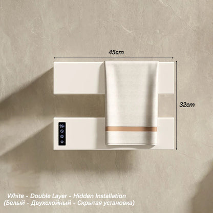 White Electric Heated Towel Rail Smart Temperature Time