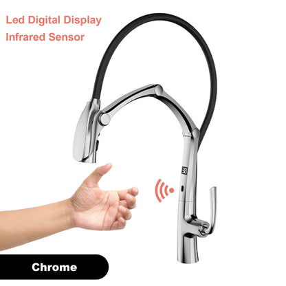Luxury Gunmetal Brass Faucet Led Display Sensor&Pull-Out