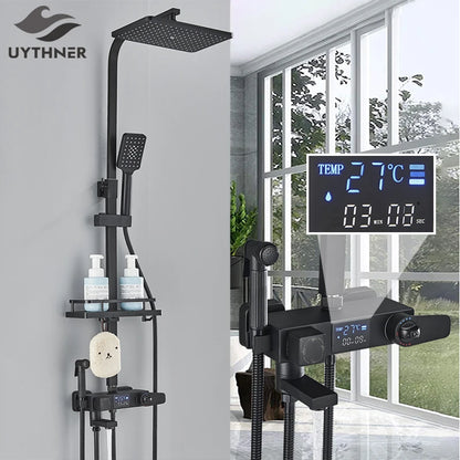 Bath Thermostatic Digital Display Shower Faucet Rain Shower