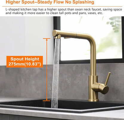 Brushed Gold Touch On Sink Faucets Pull Out