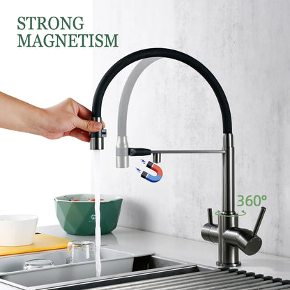 Gunmetal Faucet Brass Ways Sink Mixer Black Hose