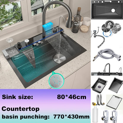 Stainless Steel Waterfall Sink Scratch Durable Resistant Large