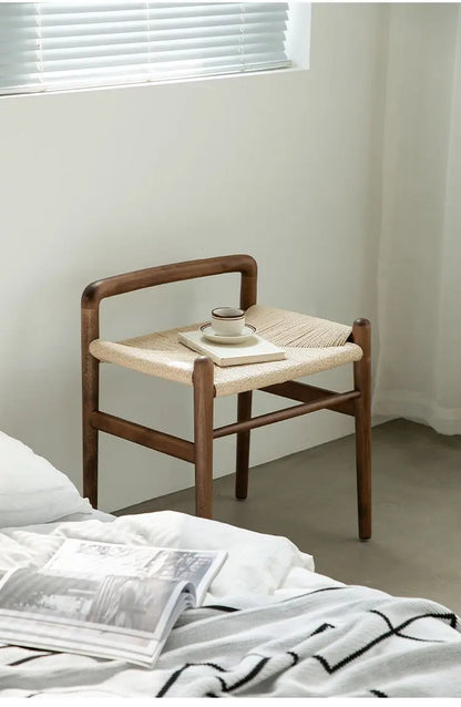 Momo Scandinavian Simple Wood Vanity Stool Rattan Wicker