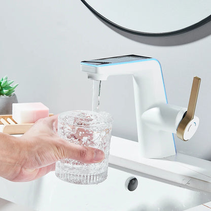 White Display Screen Bathroom Basin Sink Faucet 2-Ways