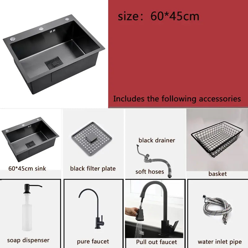 Black Sink 304 Stainless Steel Vegetable Washing Basin