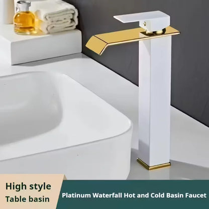 Basin Faucet Gold Black Waterfall Faucet Brass Bathroom