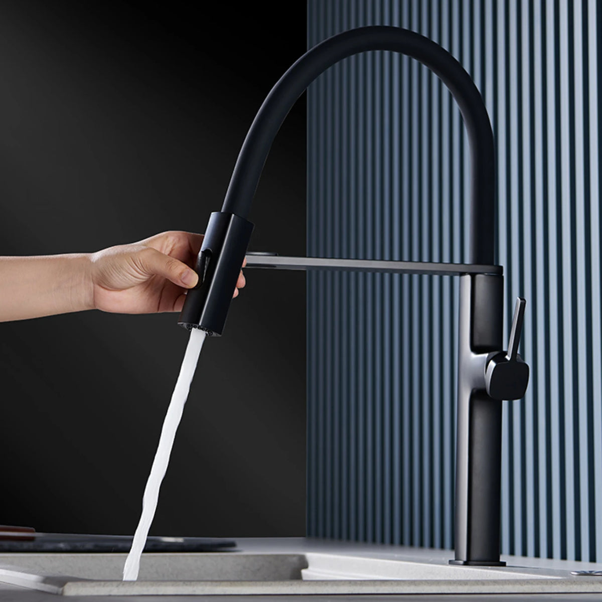 Luxury Black Brass Faucet Simple Design Magnetic Suction