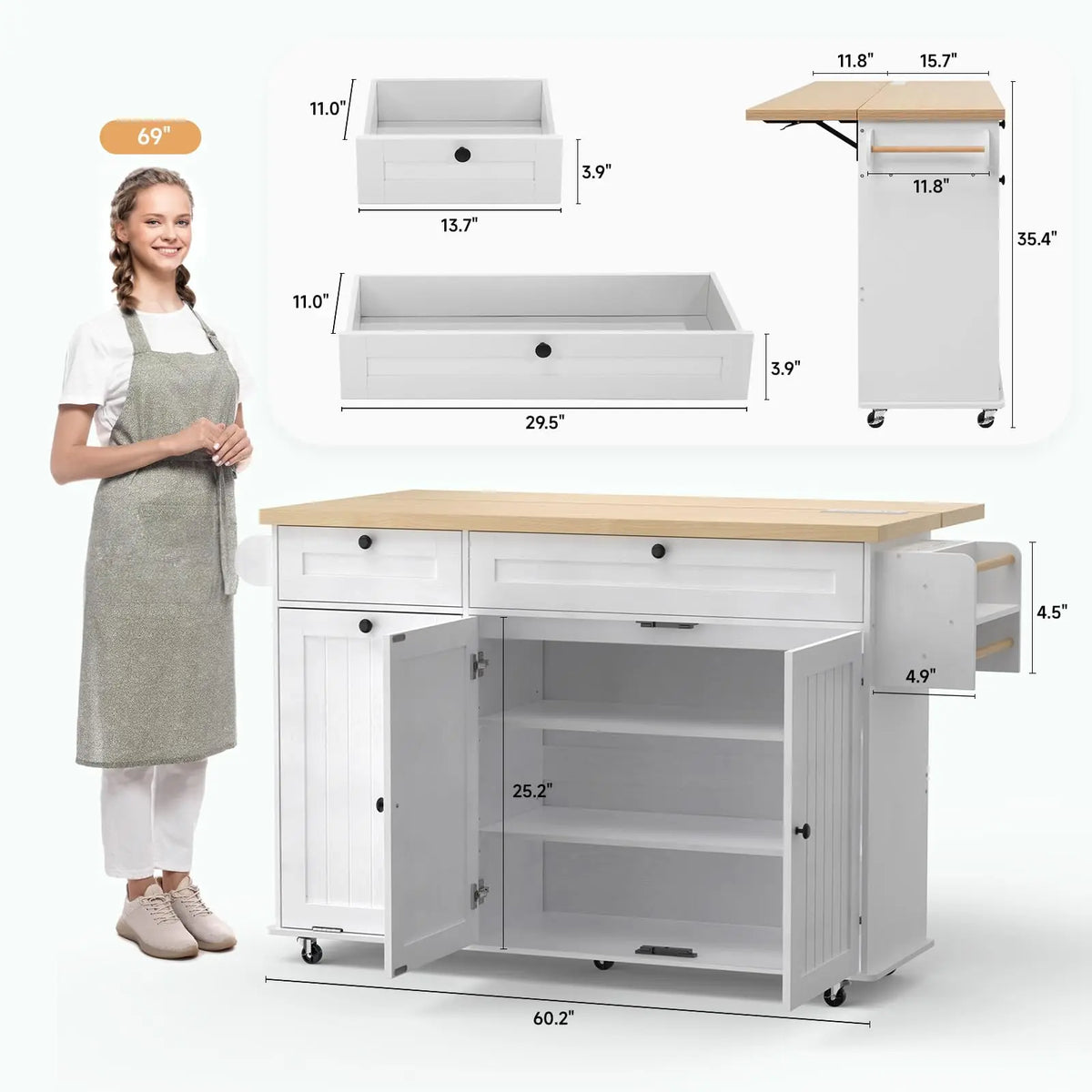 60 Mobile Islands Rolling Trolleys Island Table Drop