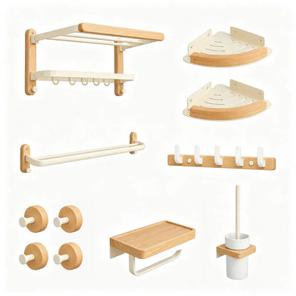 White Walnut Wood Bathroom Hardware Towel Rack Organizer