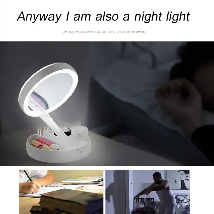 Makeup Mirror Light White Led Folding Rotating 10x