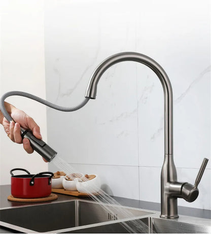 Gun Gray Pull-Out Sink Faucet Double Water Washbasin