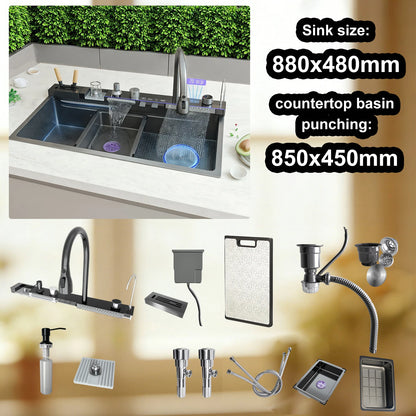 Stainless Steel Sink Digital Display Waterfall Large Slot