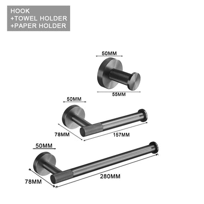 Grey Bathroom Hardware Kit Stainless Steel Round Wall