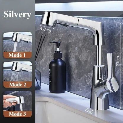 Pull Out Lift Faucet 360 Rotatable Bathroom Basin