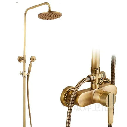 Antique Brass Shower Faucet 8-Inch Rainfall Dual Handle