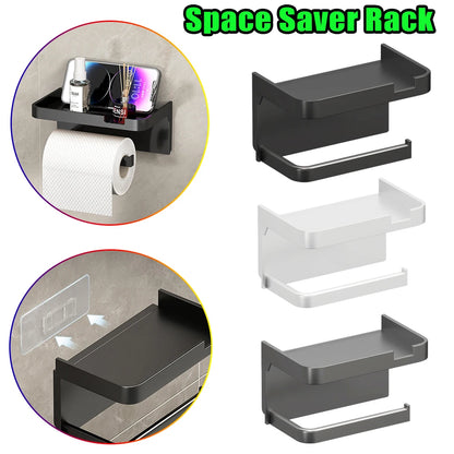 No Drill Toilet Paper Holder Wall Mounted Shelf
