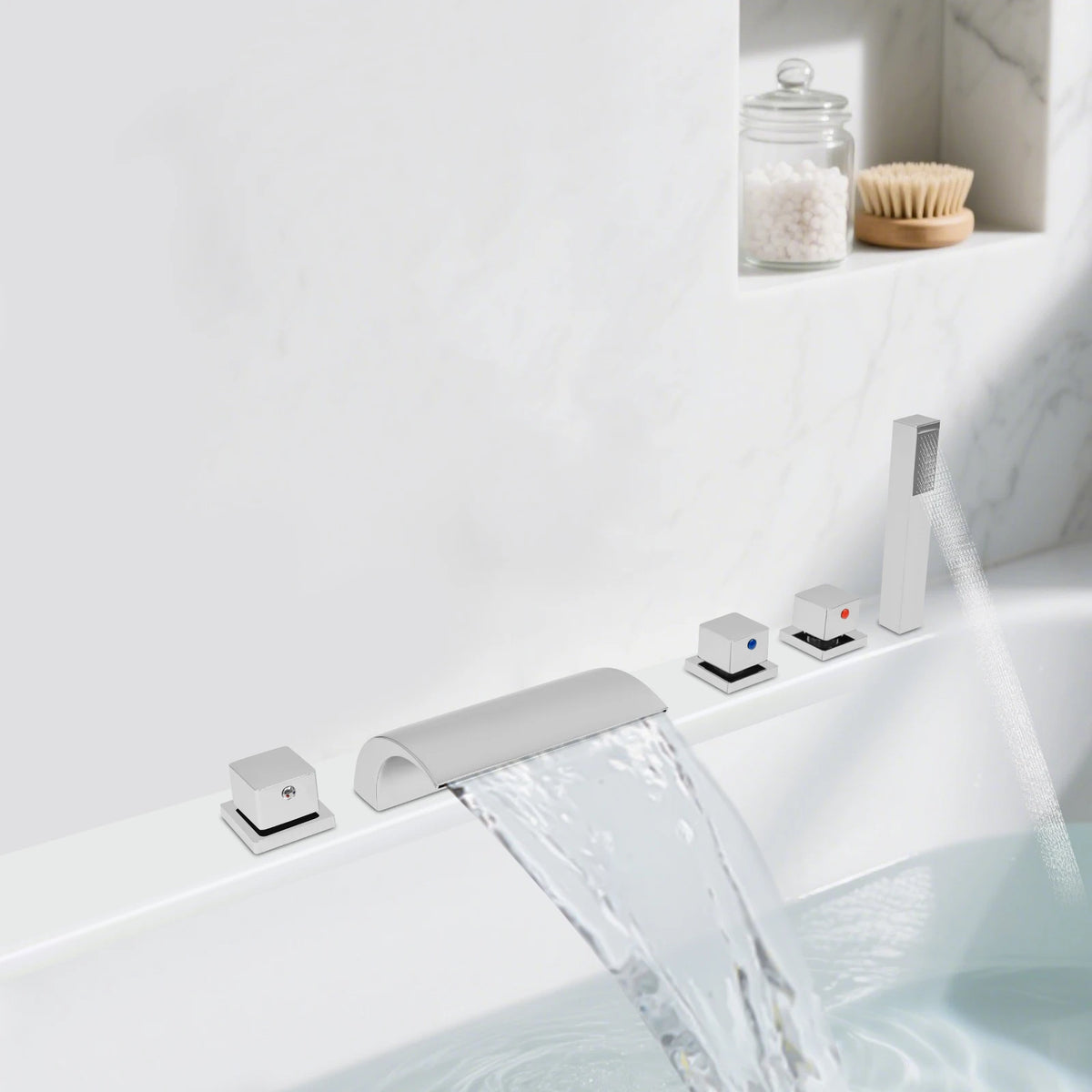 Silver Modern Bathroom Waterfall Faucet Wide Spout Anti-Splash