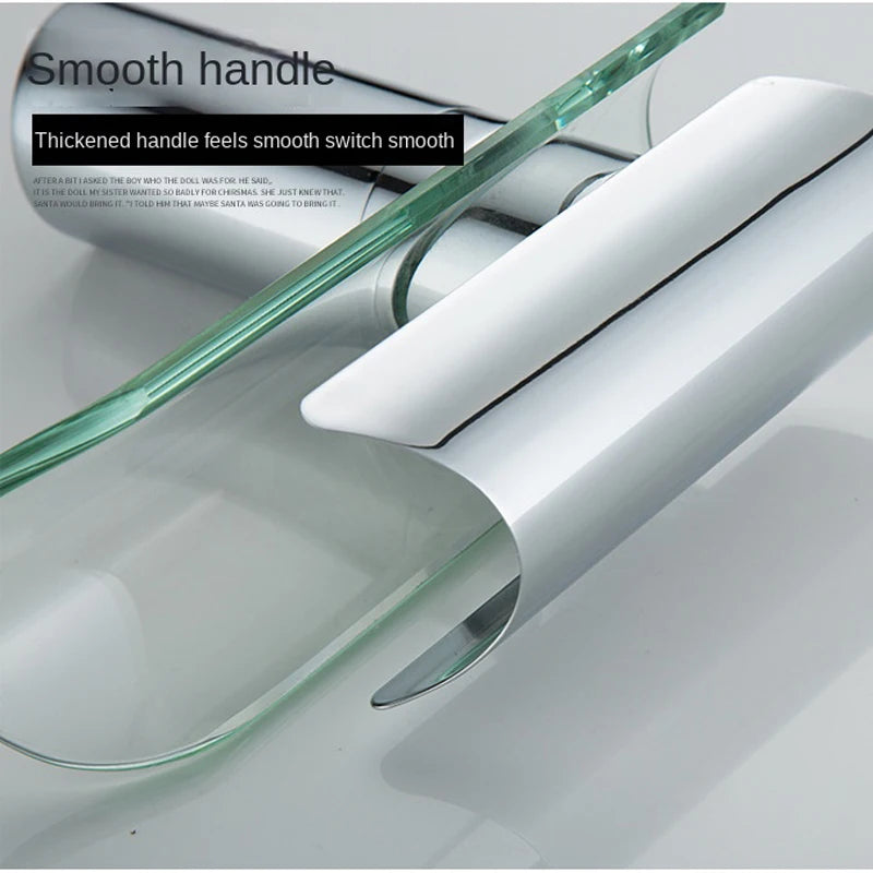 Langyo Chrome Bathroom Vanity Basin Glass Waterfall Spout