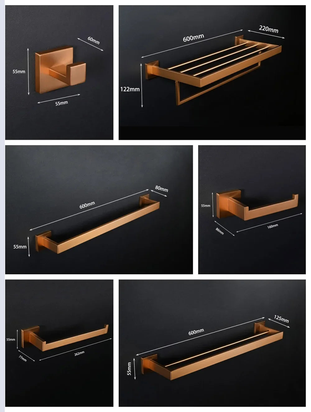 Brushed Rose Gold Towel Rack Robe Hook Bathroom