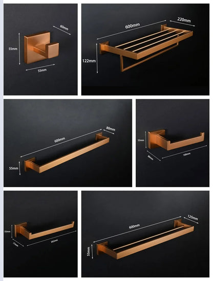 Brushed Rose Gold Towel Rack Robe Hook Bathroom