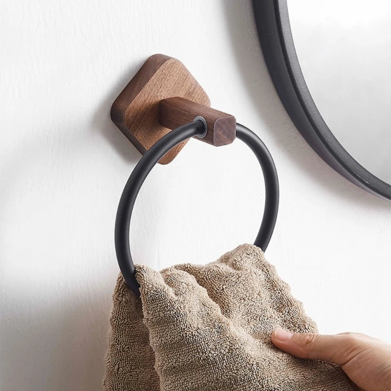 Adhesive Towel Ring Aluminum Wood Wall Mounted Matte