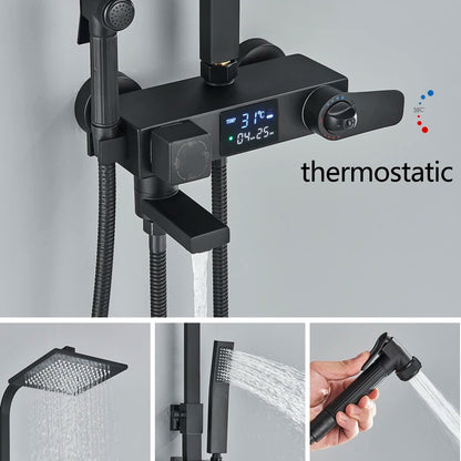 Black Thermostatic Shower Faucets Digital Display Screen Cold
