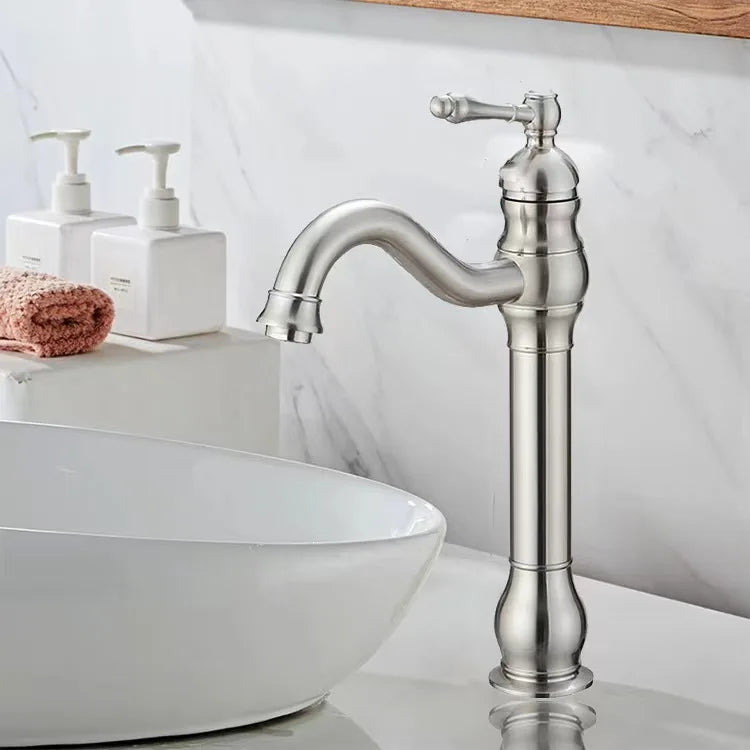 Antique Brass Basin Faucet 360 Rotation Handle Deck