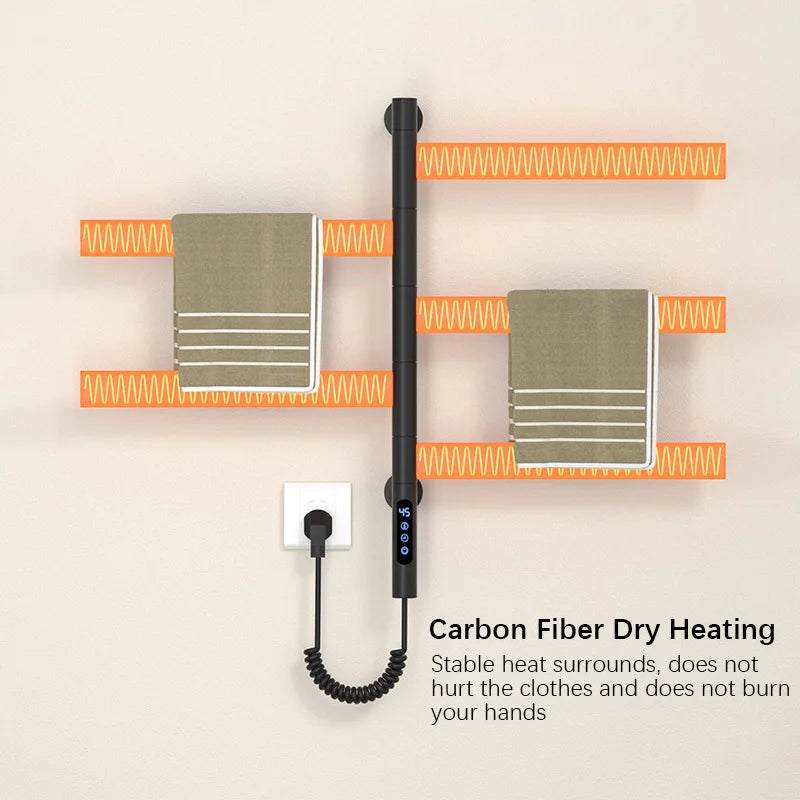 Black Electric Towel Rack Bathroom Temperature Time Smart