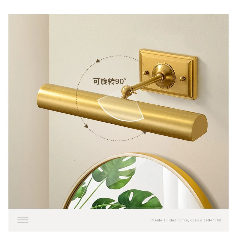 Brass Mirror Front Light Retro Bathroom Vanity Wall