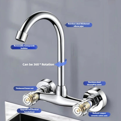Wall Mounted Mixer Tap Double Handle Faucet Cold