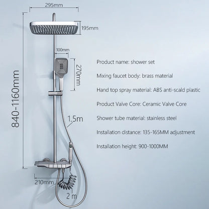 Grey Shower System Bathroom Digital Led Rain Showers