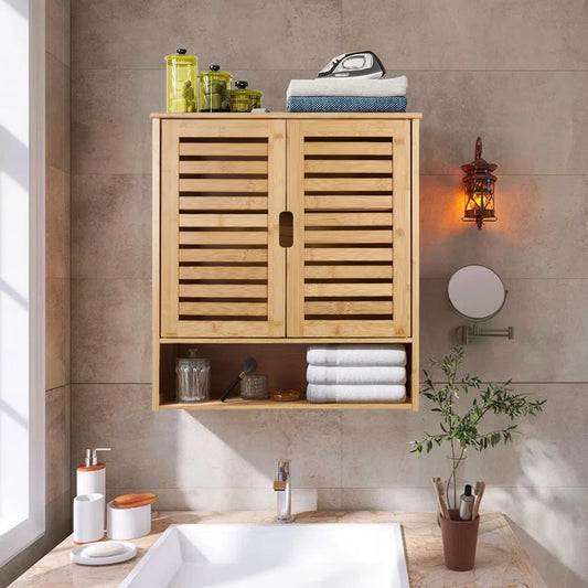 Wall Mounted Bamboo Bathroom Cabinet Storage Shelf Medicine