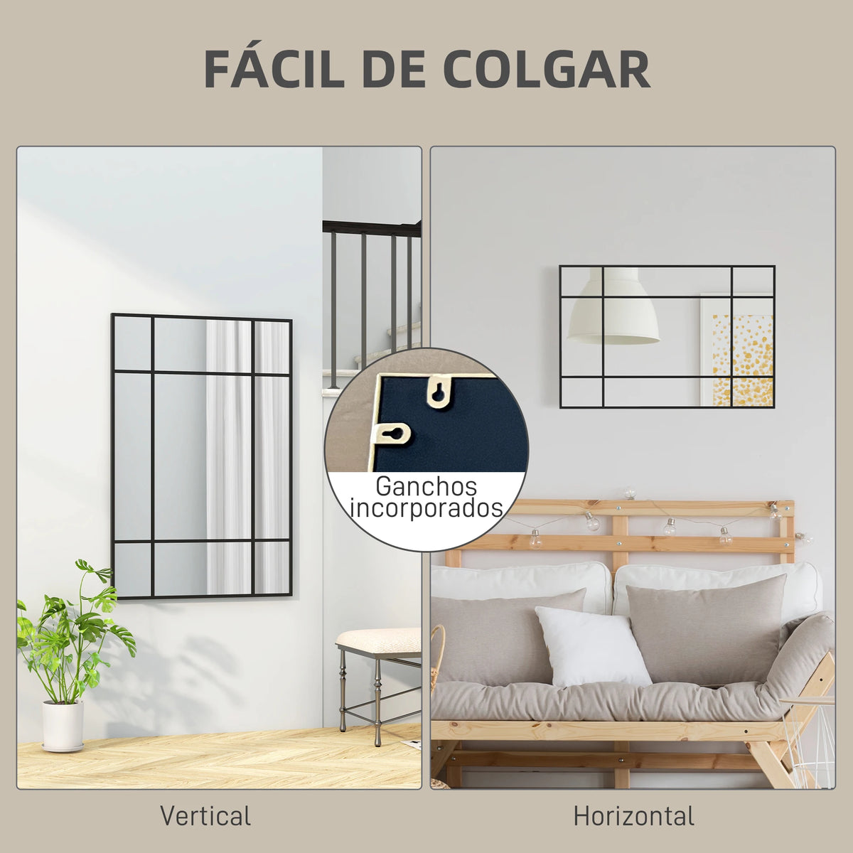 Homcom Rectangular Wall Mirror 90x60 Cm Metal Frame