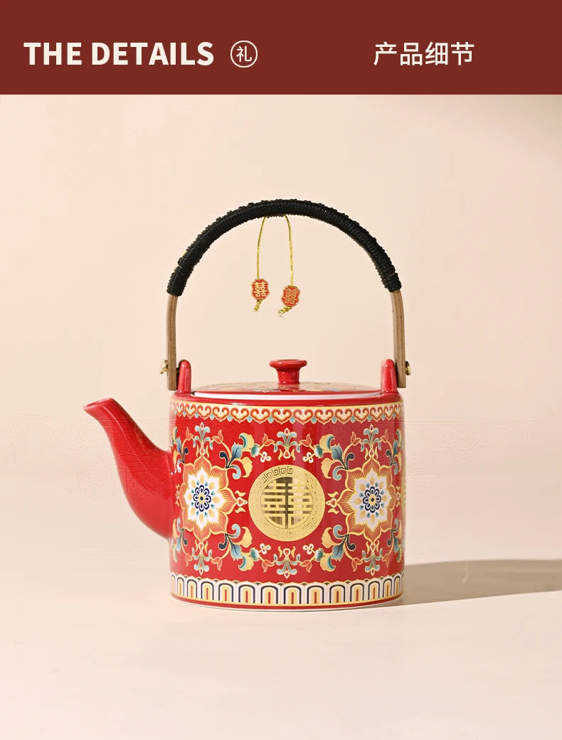 Double Happiness Enamel Wedding Tea Teacup Teapot Bridal
